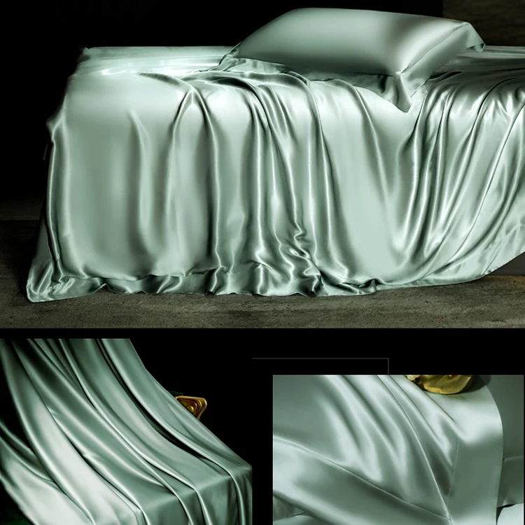 Wholesale satin fitted bed sheet flat bedsheet with satin pillowcase 4 piece 100% polyester satin silk bedding sets