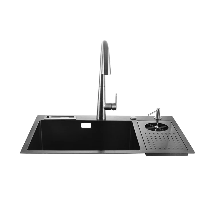 Ferreteria Manufacture Ss304 Black Nano Kitchen Sinks With Sink Rotating Cup Washer And Kichen Sink Faucet /Fregadero Negro