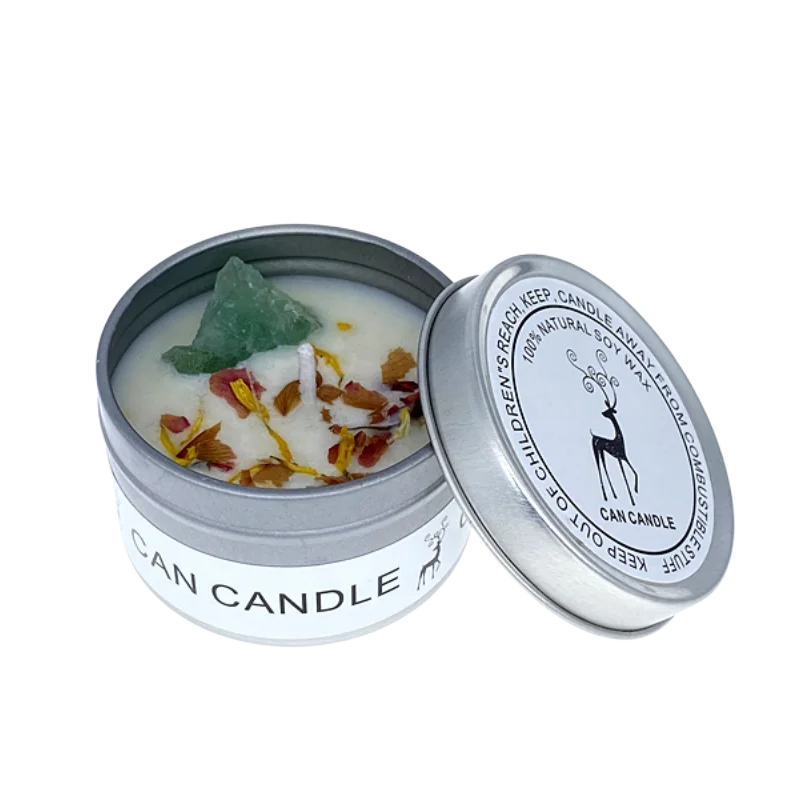 Soy Wax Gold Silver Tin Jar Scented Crystal Candle With Dried Flowers