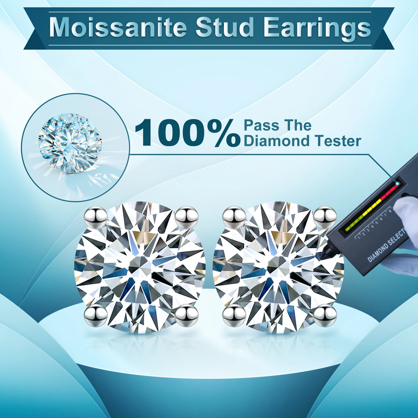 Dropshipping USA Warehouse 3mm-10mm 18K Gold Plated 925 Sterling Silver VVS Moissanite Diamond Women Mossanite Stud Earrings Men