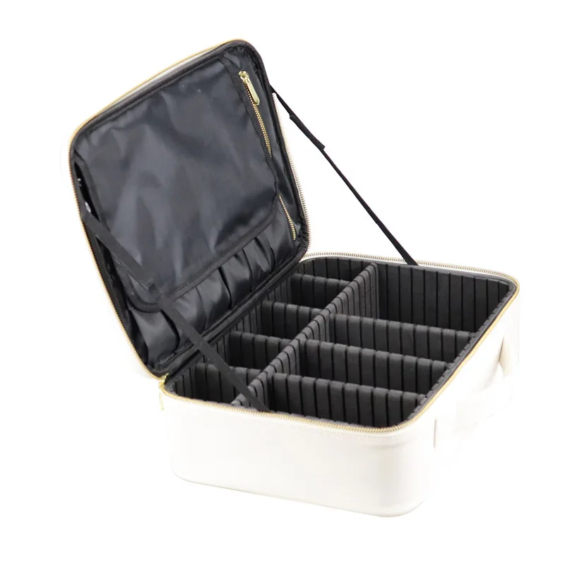 New Large Capacity Desktop Cosmetic Storage Box Waterproof Leather Travel Portable Makeup Bag Case With Led Light Mirror