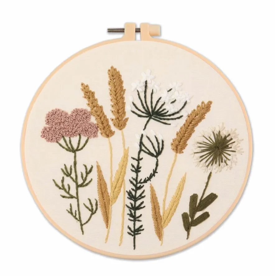 New arrival DIY Plants Pattern Embroidery Set Needlework  Printed Beginner Embroidery Round Cross Stitch Kit Sewing Craft Kit