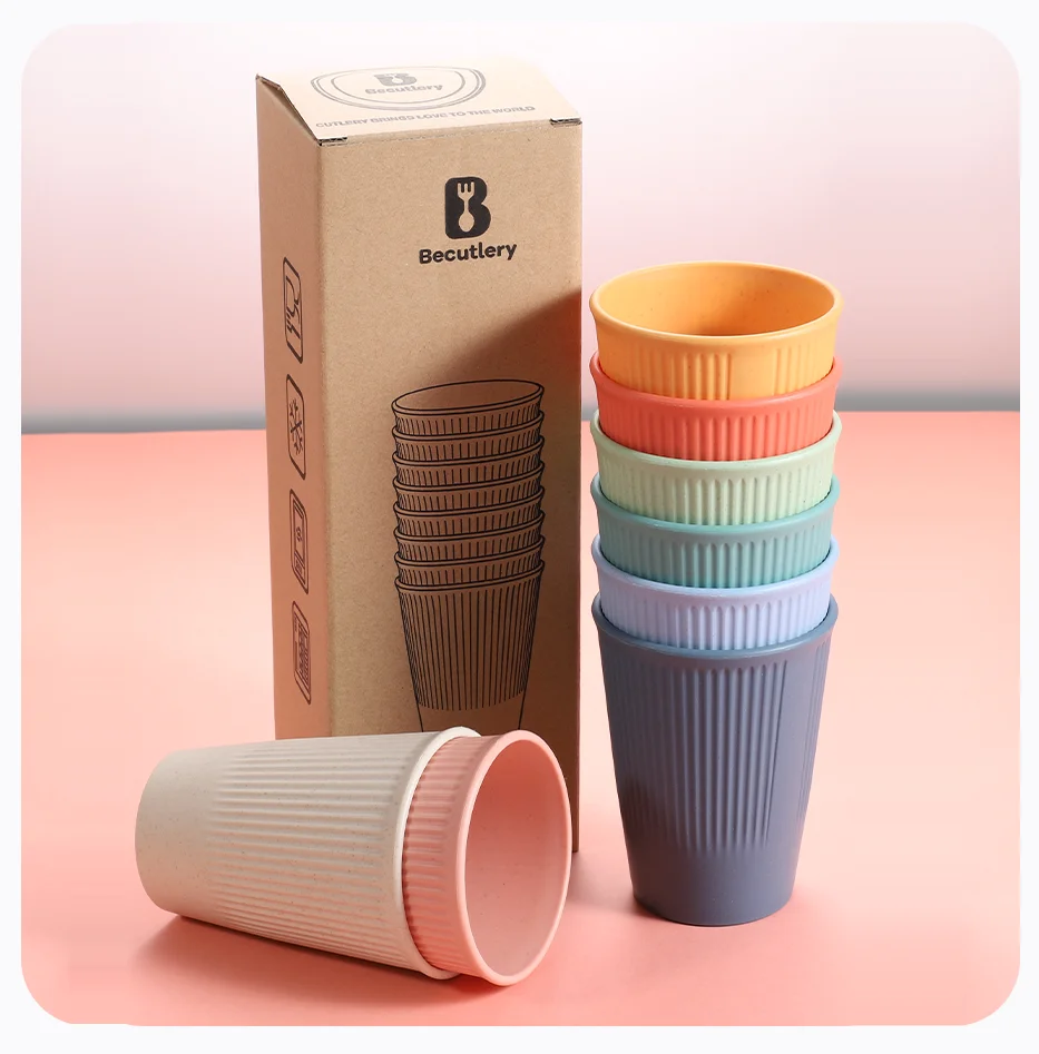 OEM Custom reusable plastic unbreakable drinking colorful coffee wheat straw cup