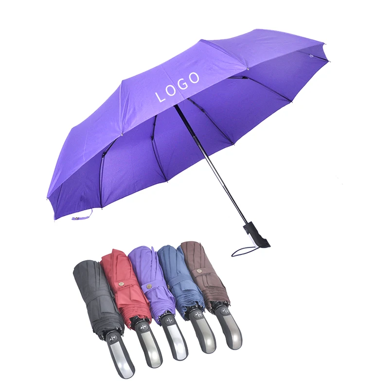 3 Folding Travel Umbrella Black Pongee Waterproof Auto Open and Closed Umbrella