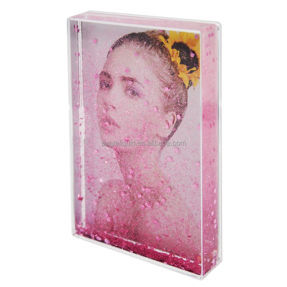Tik Tok Girls Popular Gifts Acrylic Liquid Picture Photo Frame Pink Glitter Shake Photo Frame