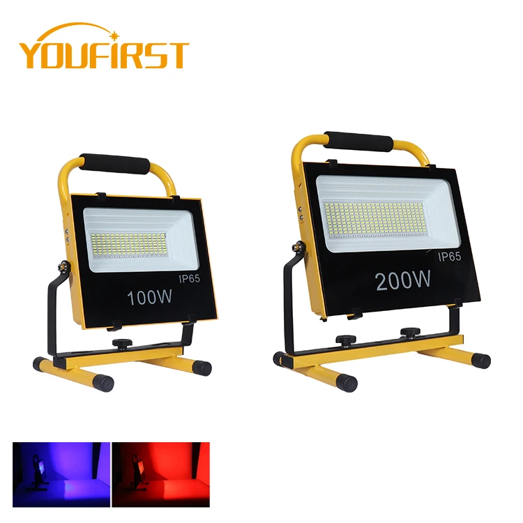 Super Bright Outdoor Camping Portable Waterproof Ip65 Aluminum Flood Light 100watt 200watt Rechargeable Solar Led Floodlight