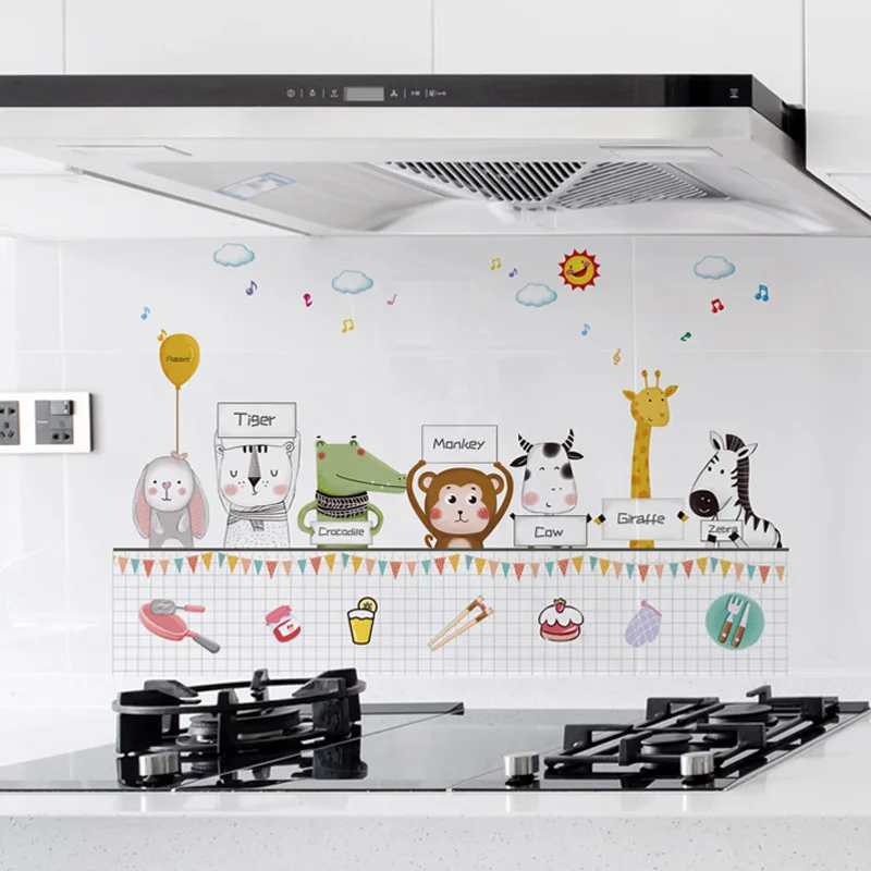 Cartoon Kitchen Oil Proof Removable Wall Stickers Home Art Pattern Wall Decor Aluminum Foil Stove Wall Sticker