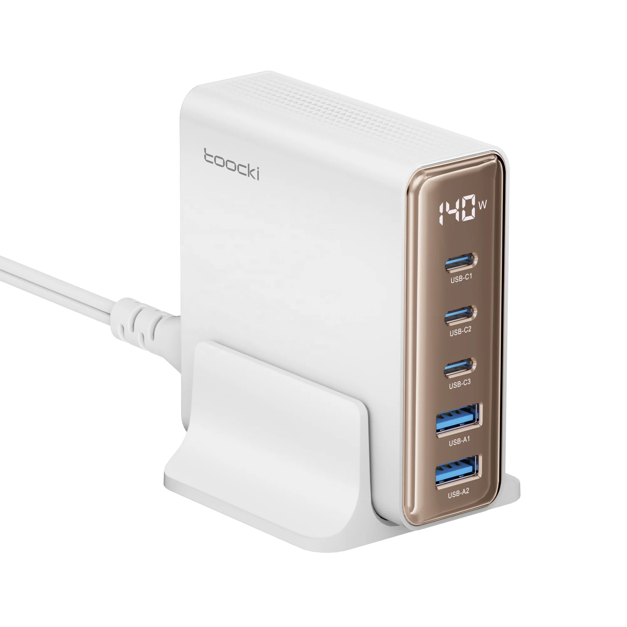 Toocki Wholesale 140W QC4.0 With Digital Display 3C2A Five-port Output Desktop Gallium Nitride gan charger