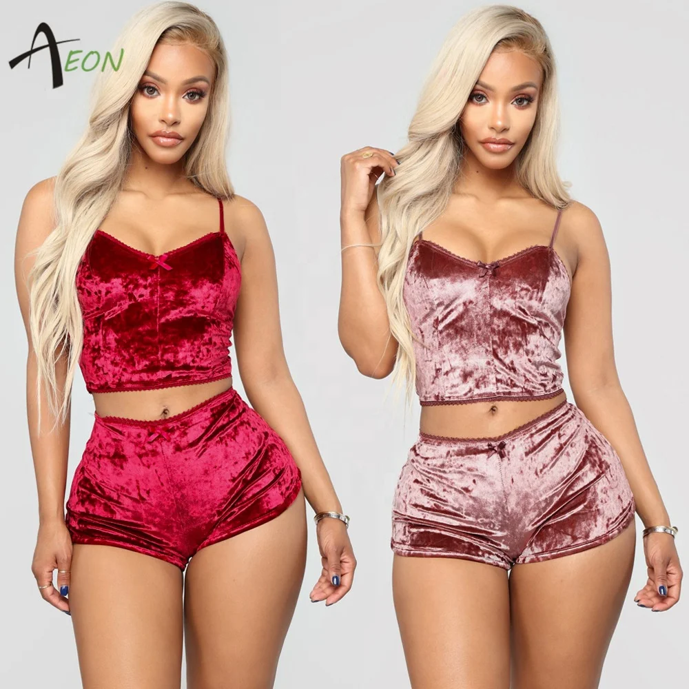 
Sexy Velvet Two-Piece Short Set For Women 