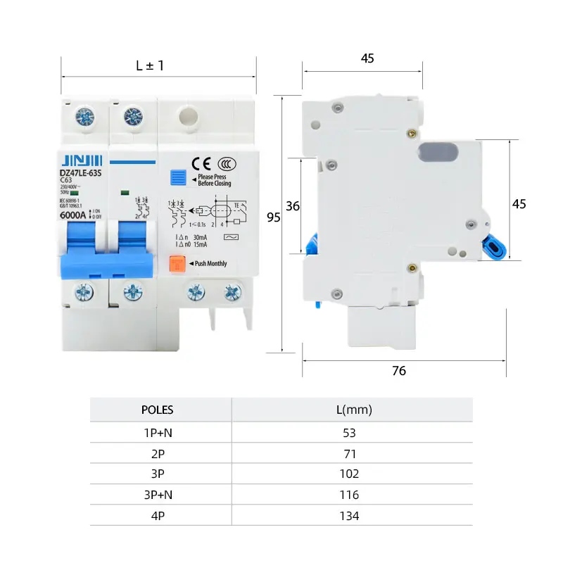 ODM OEM 1P+N 6A 10A 16A 20A 25A 32A RCD Circuit Breaker RCCB Residual Current Circuit Breaker With CE Certificate