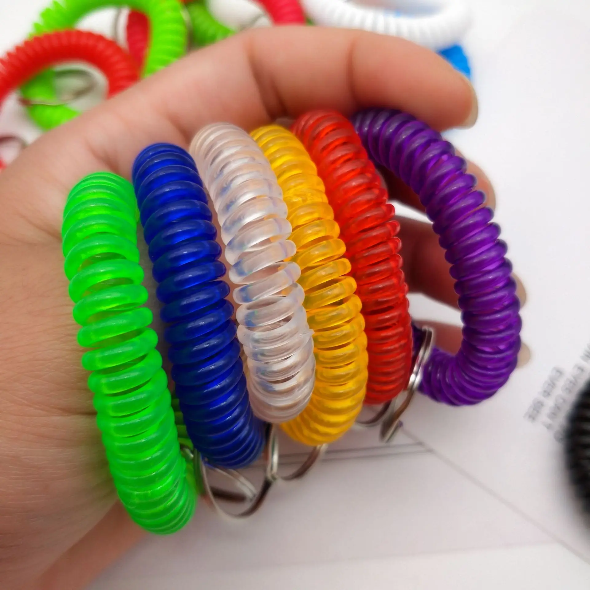 colorful wrist keychain bracelet spiral wrist coil key chain stretchable spiral bracelet key ring