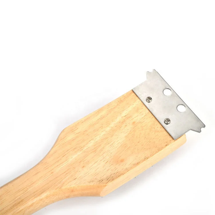 Durable BBQ Tools Stainless Steel Wire Bristle Grill Accessories Scraping Brush With Wood Handle