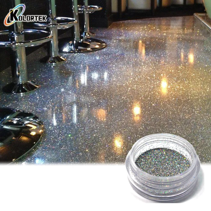 Flashing glitter flakes 3D metallic epoxy resin flooring colorful glitter powder coating epoxy paint floor