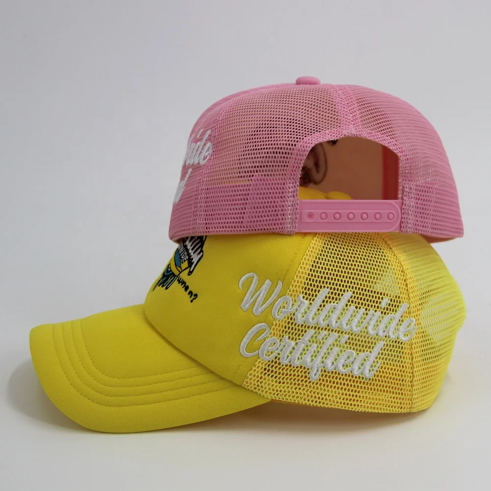 High Quality Wholesale Custom Embroidery Logo 5 Panel foam Mesh Thermal transfer printing Trucker Caps Hats