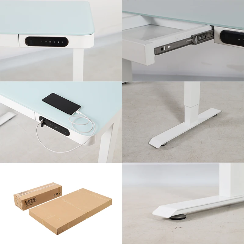 Нейт высота регулируемая подставка стол для usb-зарядка офис продаж закаленное черный стеклянный компьютерный стол