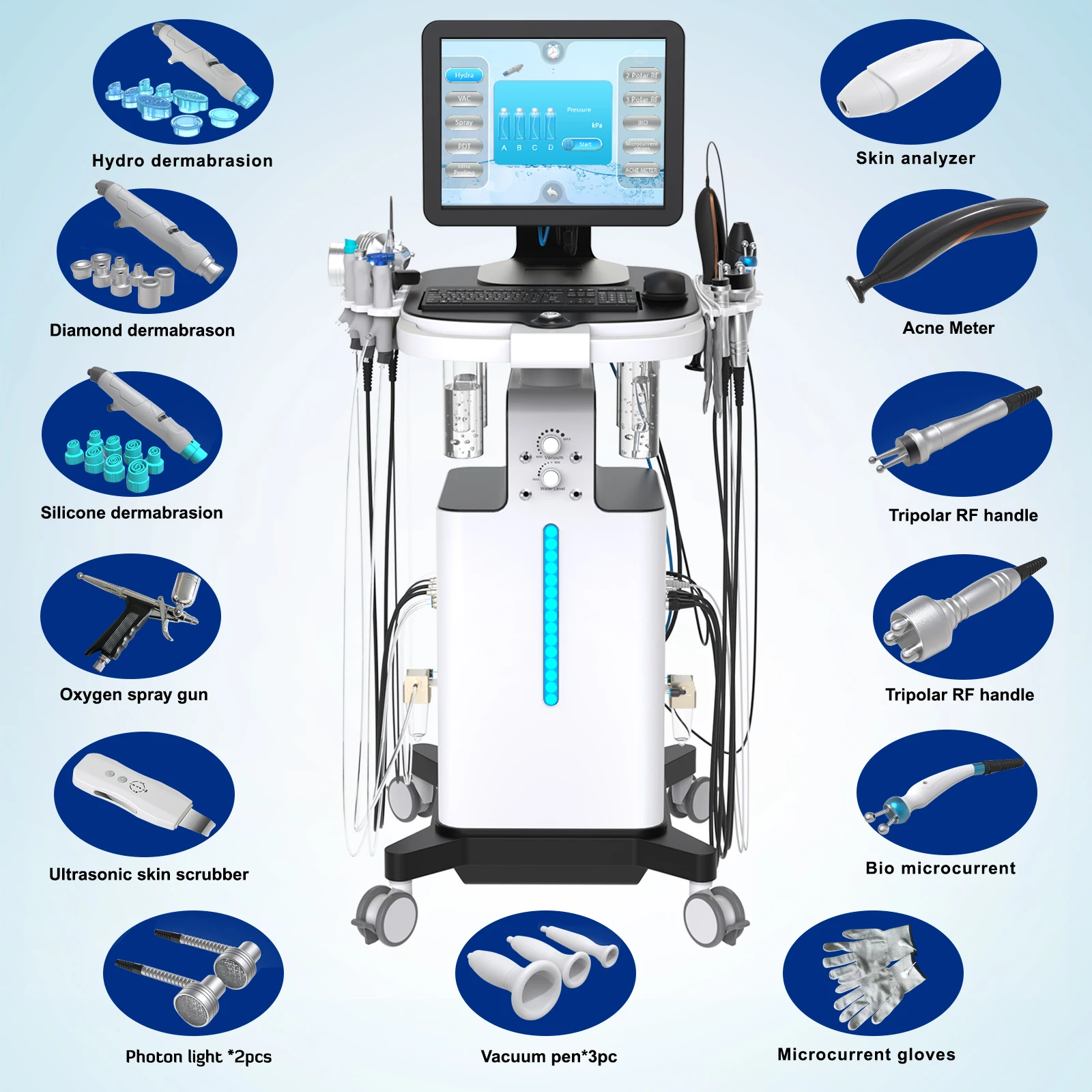 Новейшая модель; 13 в 1 анализа кожи красный свет терапии hydrafacy гидро дермабразия пилинг hydra beauty уход за лицом