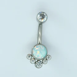 Custom Medical Grade ASTM F136 Titanium Piercing Ombligo Titanio Grado Implante Bezel Set Opal and CZ Designer Navel Piercing