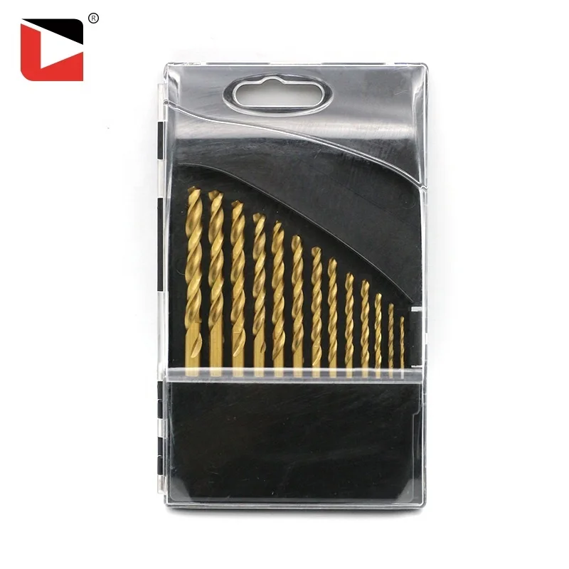 Jobber length titanium nitride high speed steel twist drill bit set for metal drilling