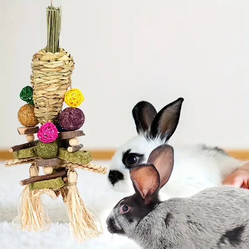 Low-Fat Treats 100%Nature Rabbits Woven Grass Hanging ball chew Toys Treats Teething Play Ball hamster Guinea Pig toy molar