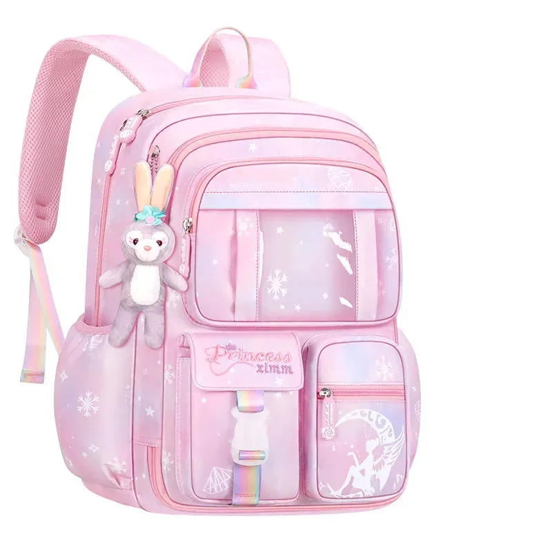 2022 fashion gradient student schoolbag 1-6 grade light weight reduction double shoulder bag girl bag school