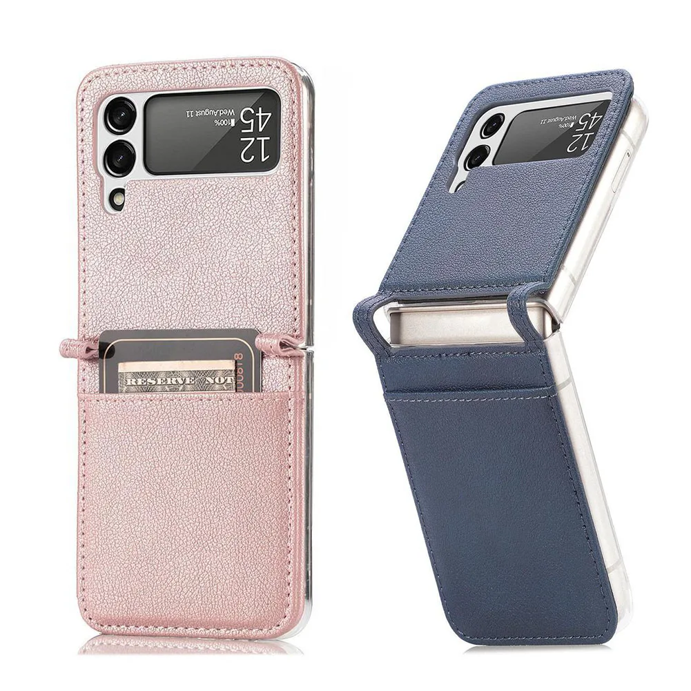 2 In 1 Card Holder Slot PU Leather Phone Case Cover Shockproof Foldable Protective for Samsung Galaxy Z Flip 3 Cellphone Case