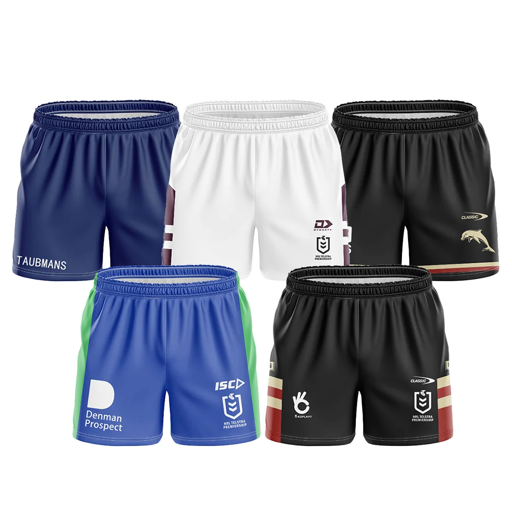 Factory Direct Polyester Woven Sublimated Wests Tigers Australia Football White Nrl League Sip Pocket Rugby Shorts