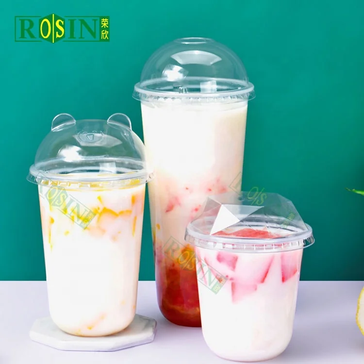 Wholesale PP Cups juice cup 16oz 24 oz printed logo disposable plastic with dome lid boba bubble tea cup