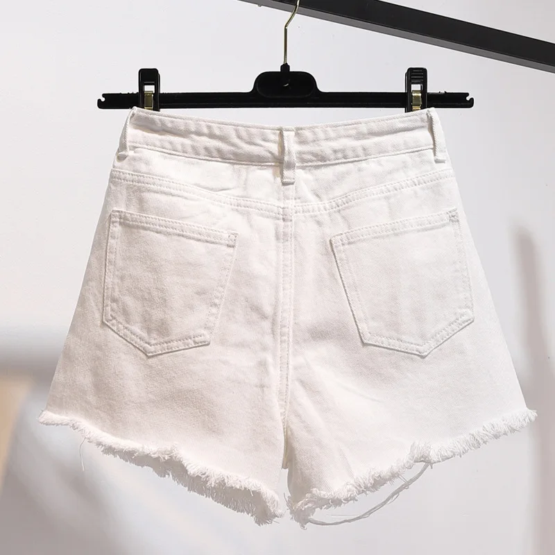 Summer Tassel Ripped Denim Shorts Black White Blue Skinny High Waisted Casual shorts For Women Hole Jeans Short