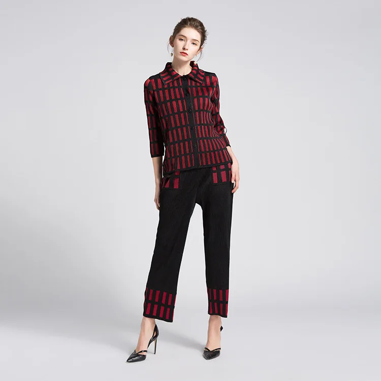 2020 fashion women outfit women fashion two piece sets guangzhou sanxuan trading  Stripe single breasted black red suit