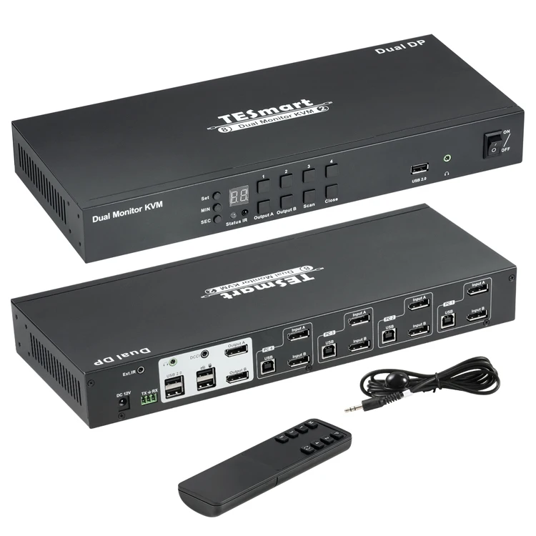 TESmart  Dual Monitor KVM Switch with DP Port 4 in 2 out  2 USB 2.0 3.5mm audio L/R   4K 60HZ KVM Switch