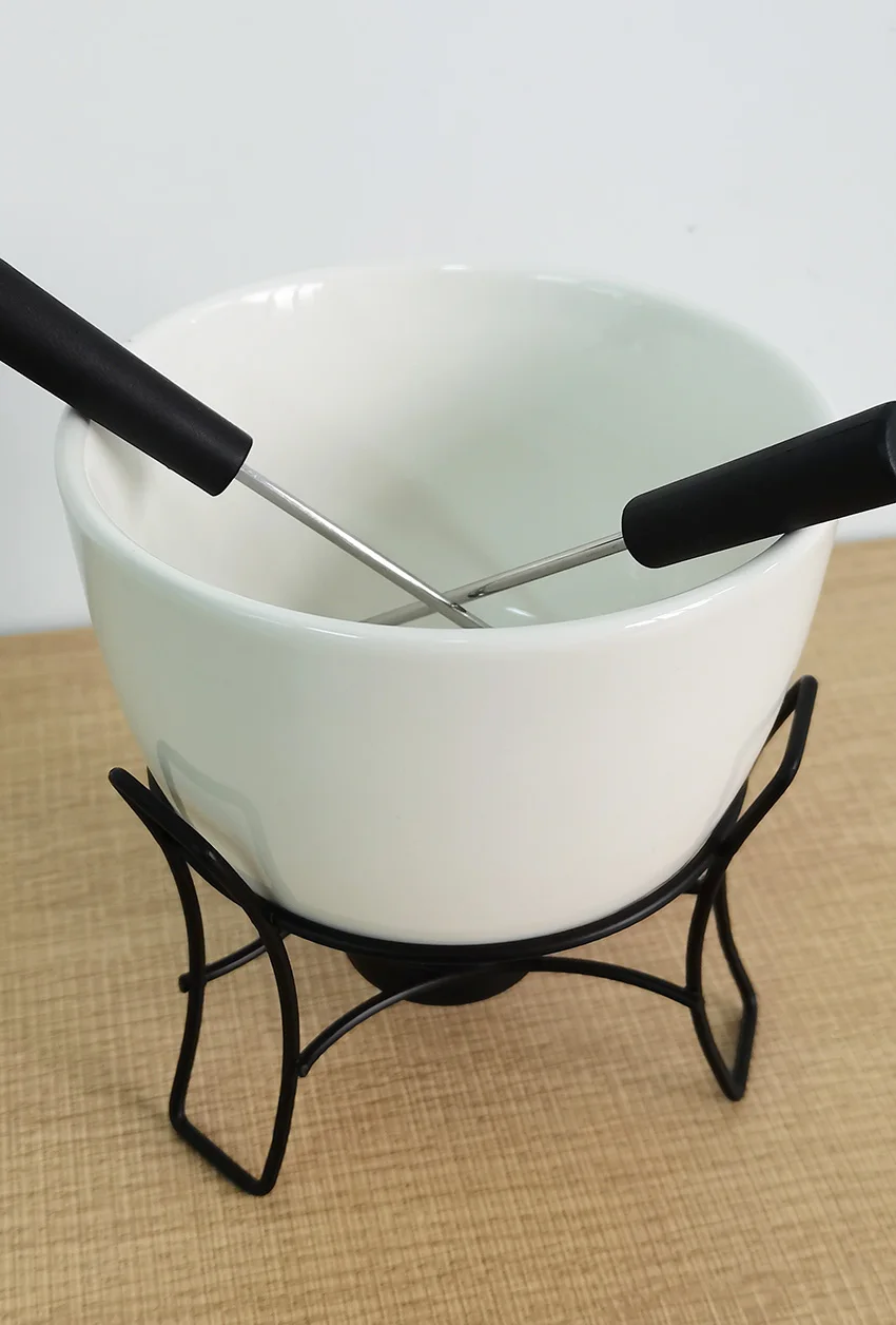home party supply farmhouse  kitchen ceramic melting pot candle tealight fondue set mini fondue with metal stand
