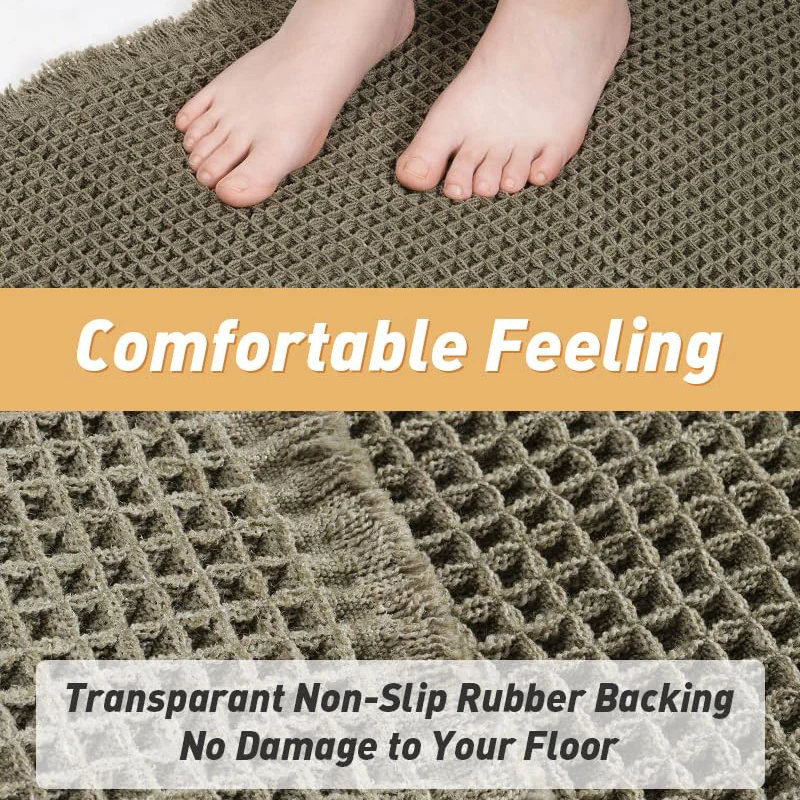 Custom Color Home Hotel Microfiber Absorbent Door Bathroom Mat Non Slip Machine Washable Waffle Bath Mats with Tassels