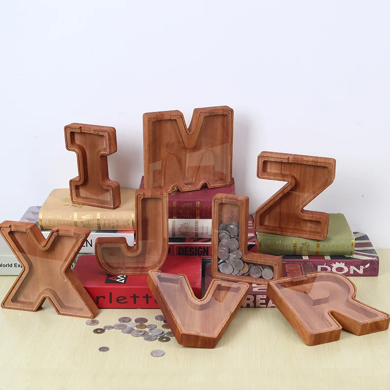 Wholesale Custom 26 English Alphabet DIY Wood Money box Piggy Banks