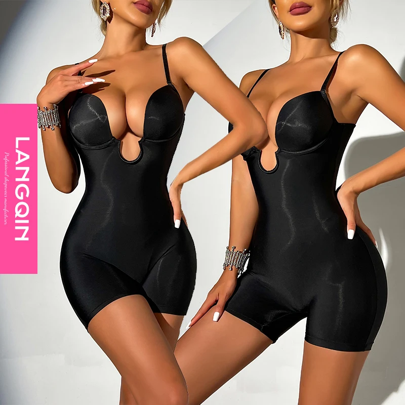Langqin columbian shapewear bodysuit waist shaper for dress with Invisible straps underwear backless bra