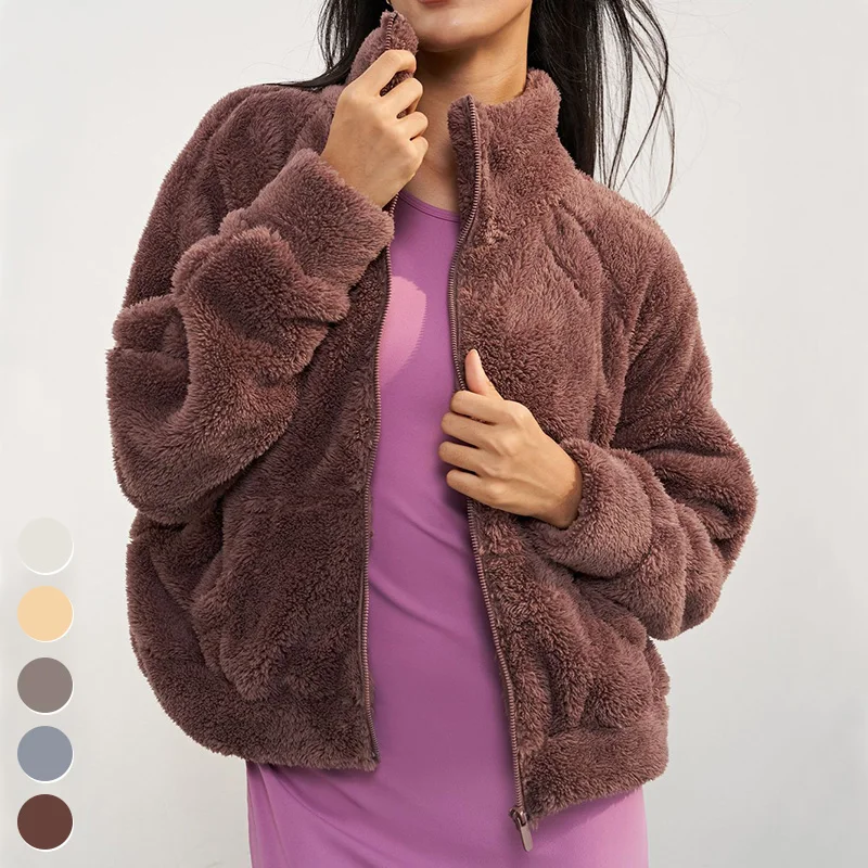 Thermostatic Warm Windproof Collar Coats High Quality Coat Custom Outdoor Winter Jacket Women Fleece Zipper Yoga Jacket