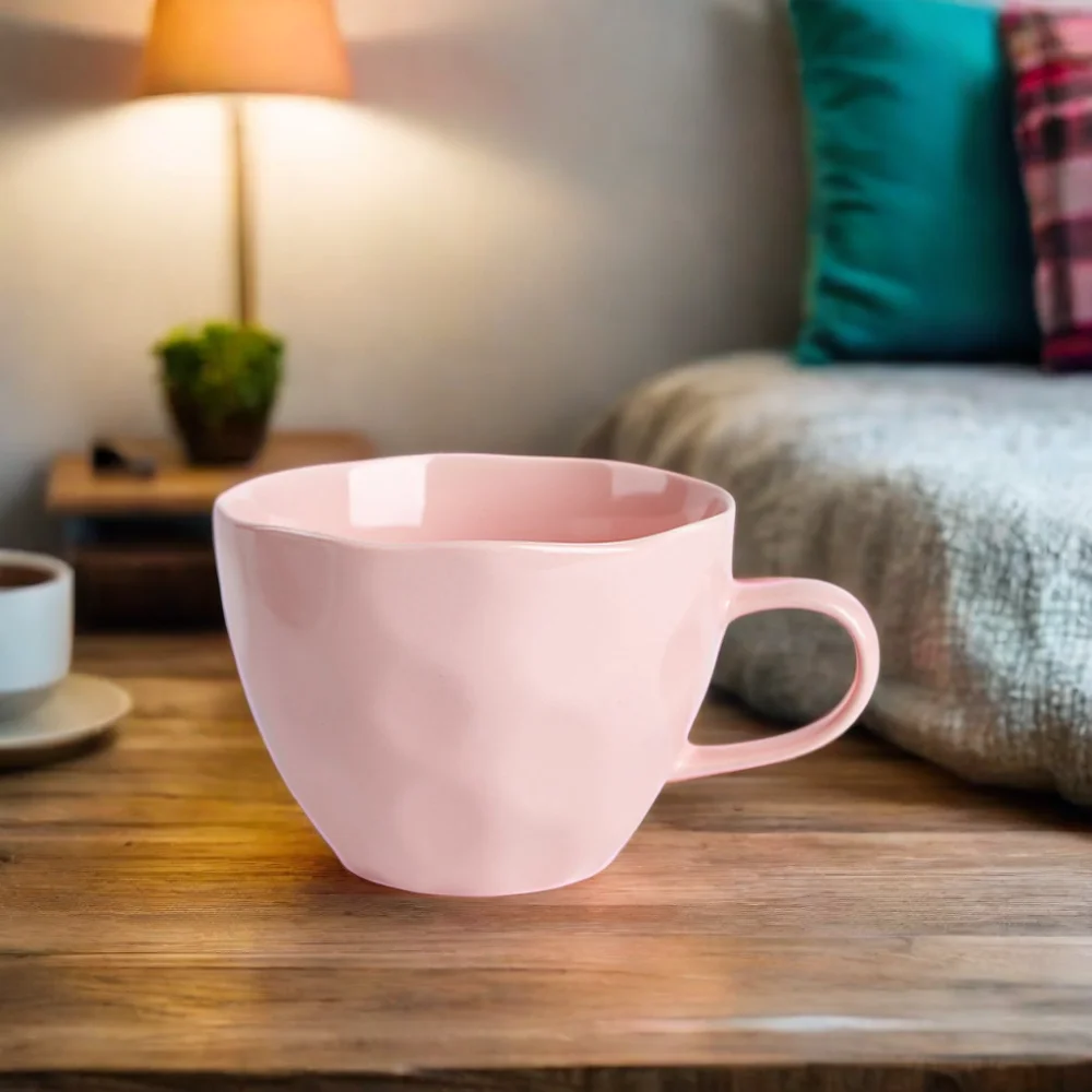 Colorful Ceramic Coffee Cup with Handle Simple Atmosphere Design Sense Mug Cute Handgrip Shape