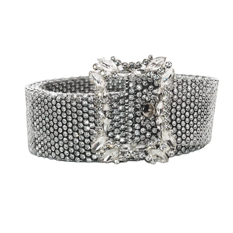 Adjustable Length Western Bling Bling Rhinestone Belt Wedding Women Cowboy Crystal Studded Leather Rhinestone Jean Dress Belts