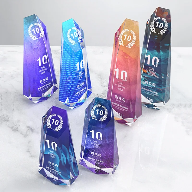 High Quality Color Printing Customise Crystal Trophy K9 Chrystal Glass Award For Souvenir Gift TPT-10