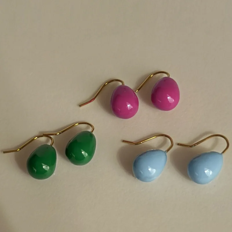 Rainbow Sweet Bean Premium French Colorful Oil Drops and Water Drops Earrings Light Luxury Temperament Girl Earrings