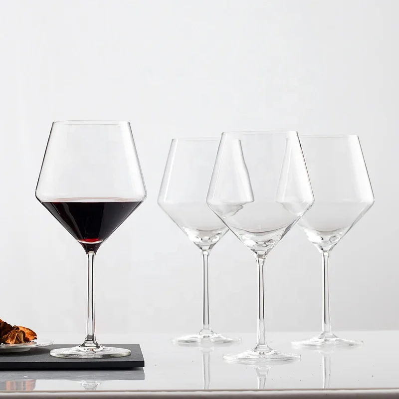 Modern Bohemia Glassware Hand Blown Red Wine Glass Diamond Shape Crystal Clear Wine Glass Goblets