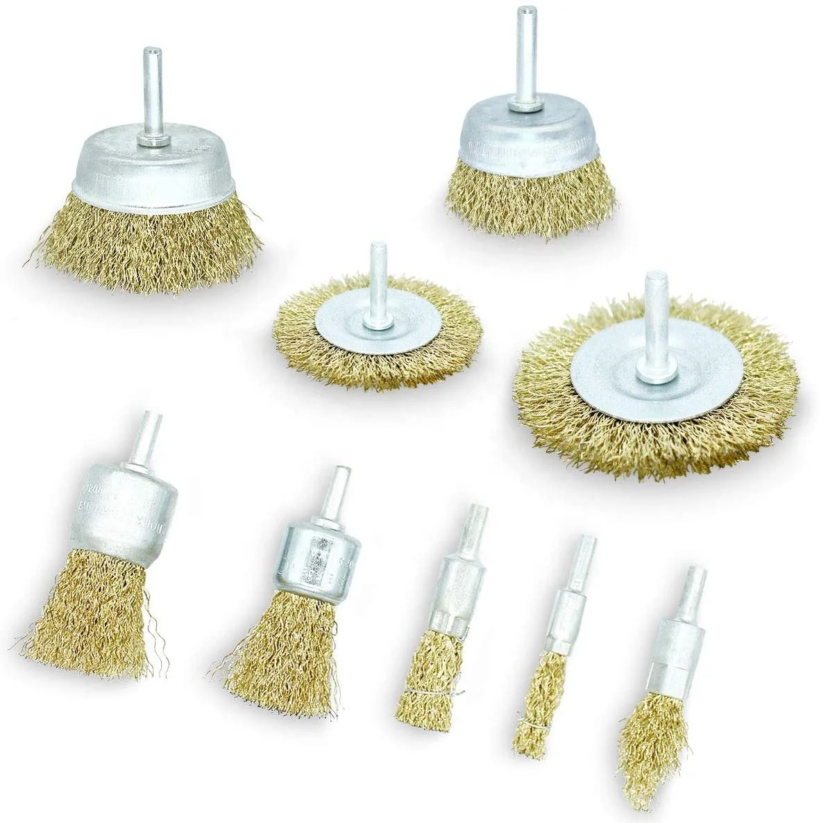 15 Pack Brass Coated Wire Brush Wheel & Cup Brush Set with 1/4-Inch Shank, Rocaris 3 Sizes Coated Wire Drill Brush Set