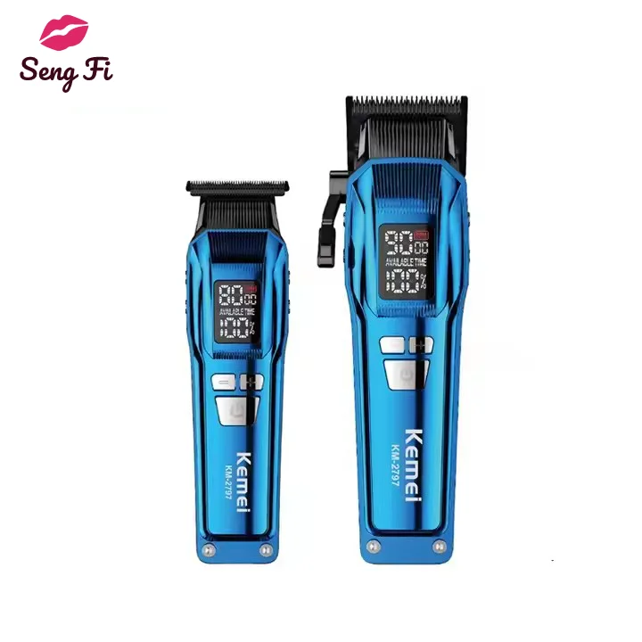 Professional Kemei KM-2797 9000RPM New Design Rechargeable Hair Clipper Set DLC Electric Shaver Barber Clipper Trimmer For Men