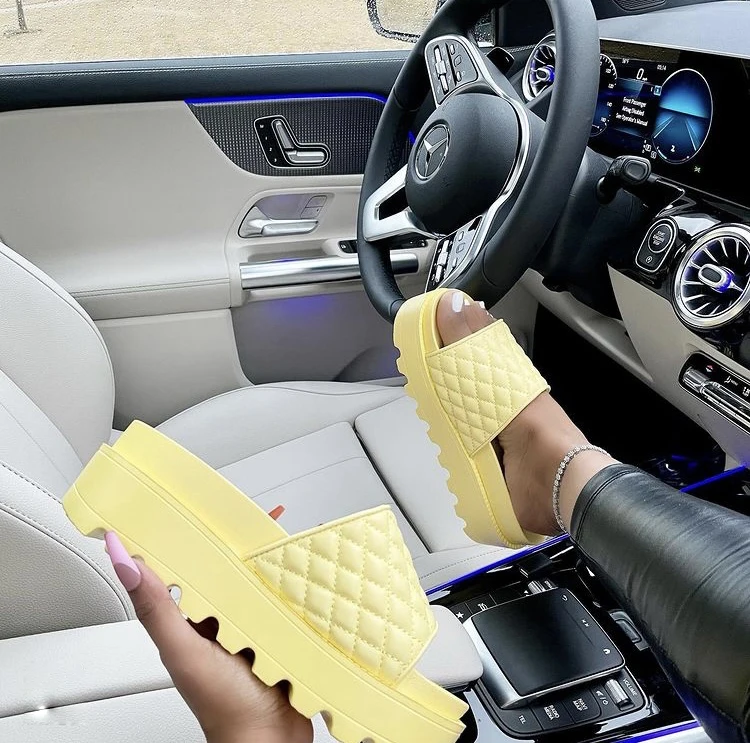 
Designer yellow light blue pu leathe for ladies outdoor footwear braided heel luxury women mules slippers platform sandals 