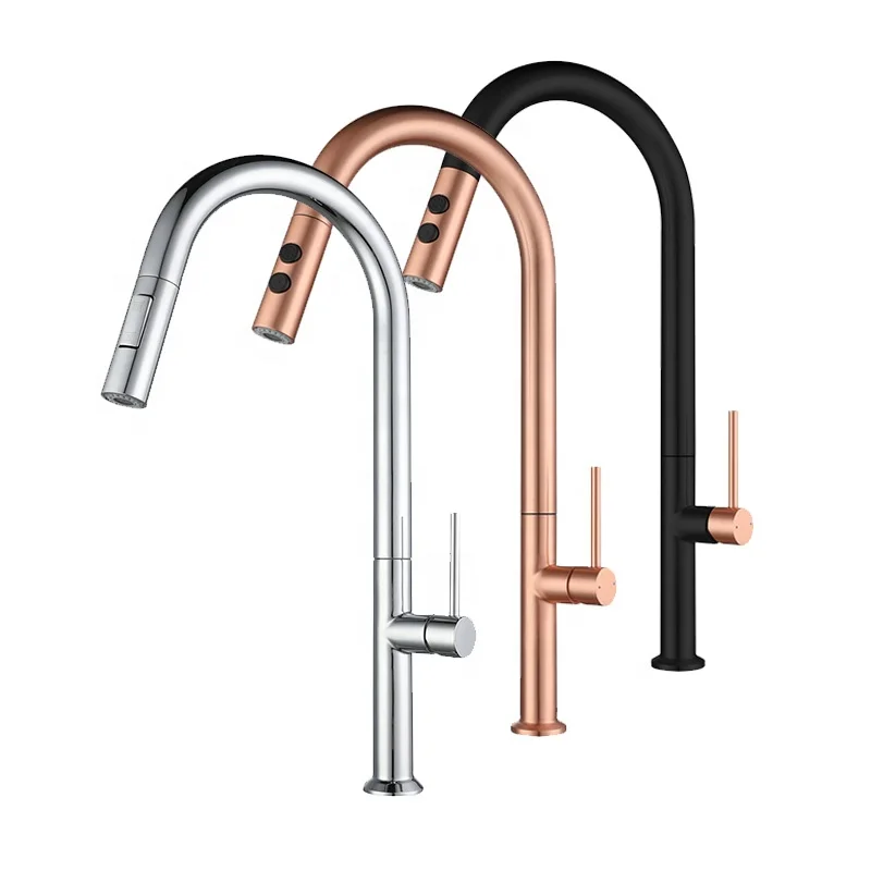 Luxury Rose Gold Mixer Tap Spring Kitchen Faucet Pull Out Sprayer Polished Single Hole taps