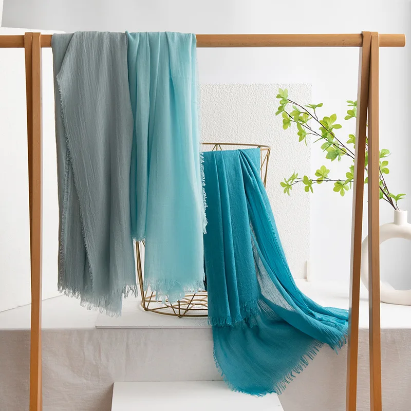 Cotton linen scarf women spring and autumn solid color Japanese and Korean scarf sun protection warm shawl simple retro Muslim