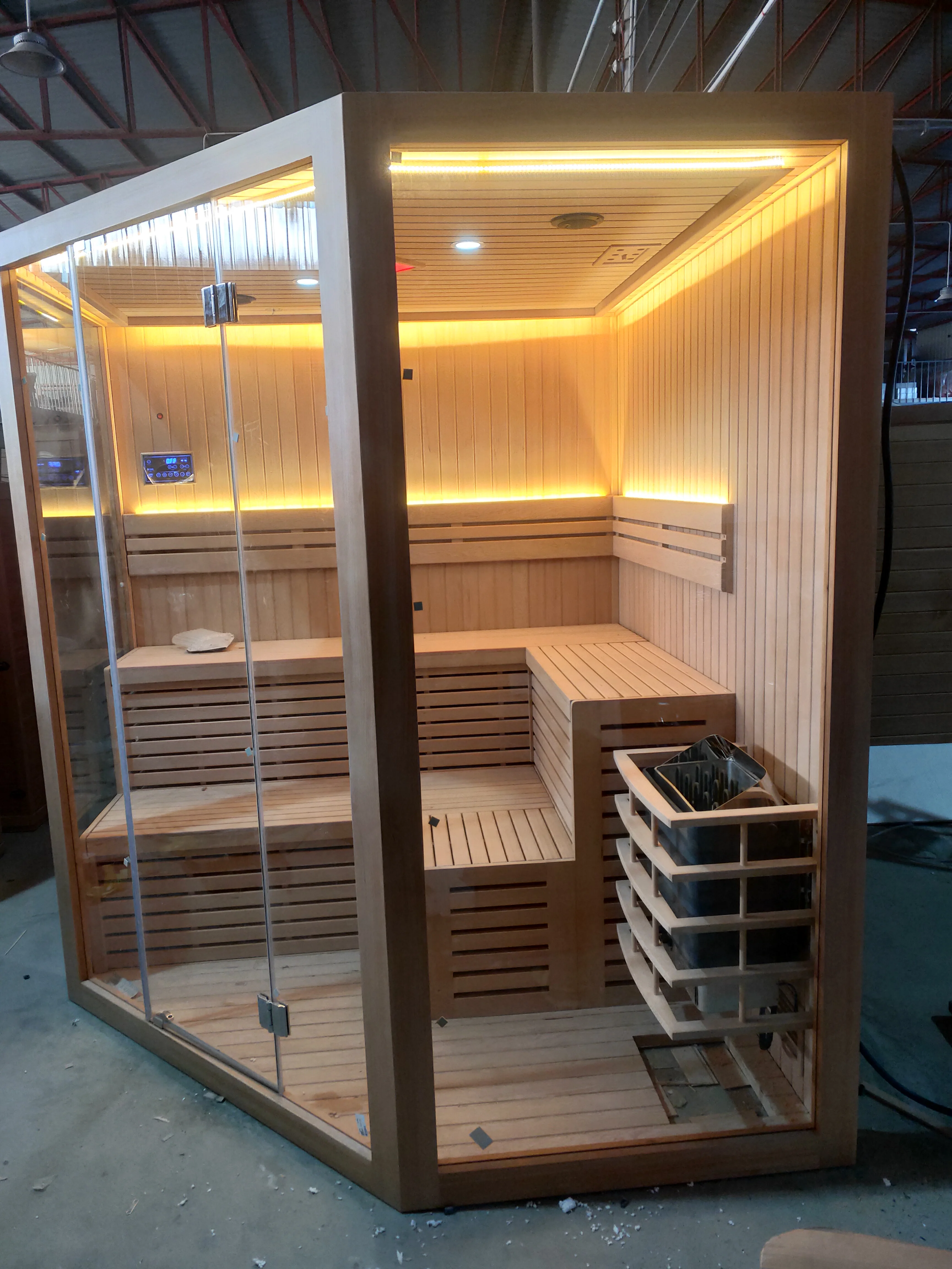 indoor traditional sauna wet steam five corner sauna rooms with sauna stove and stone