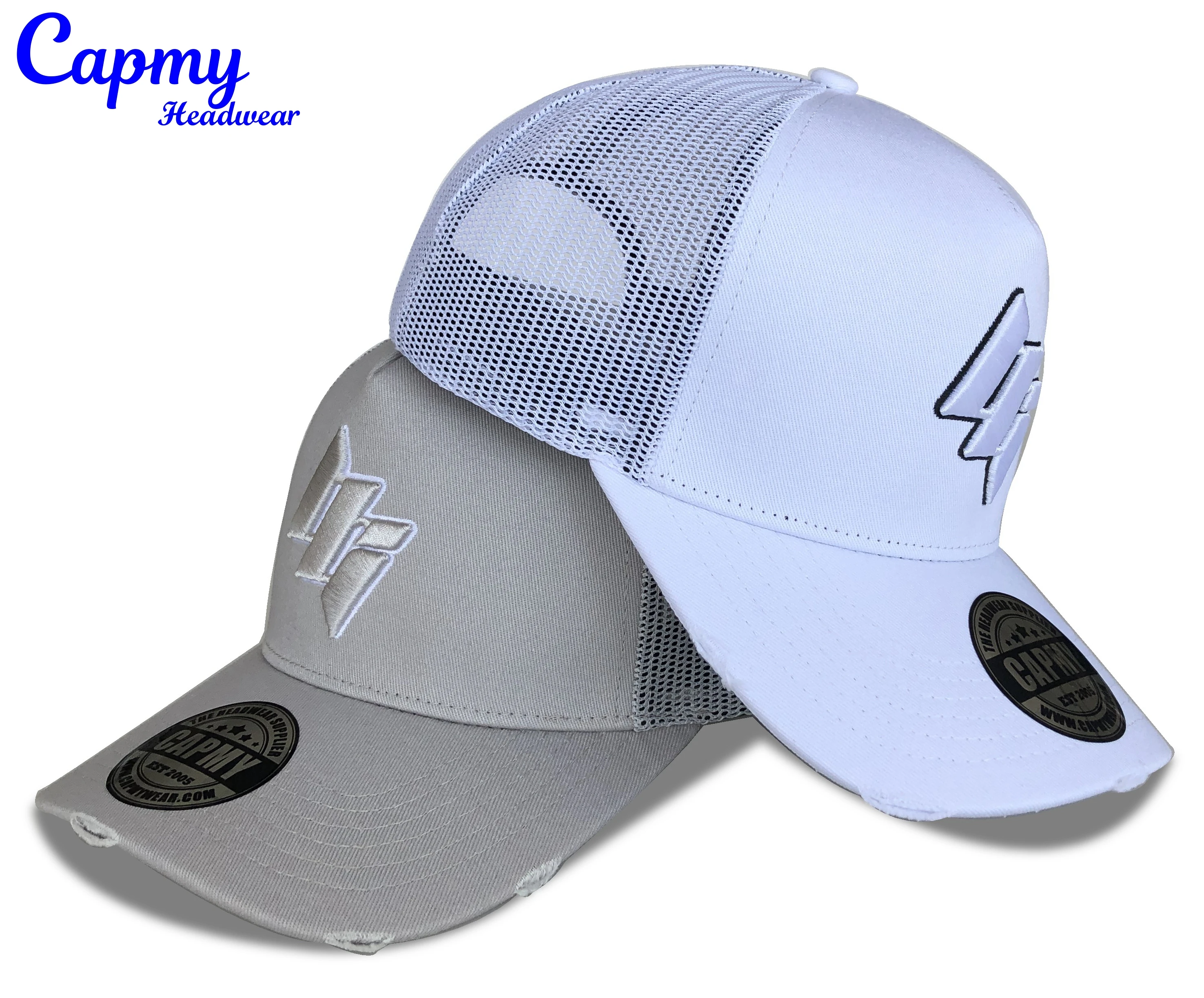 Professional Custom Grey Brown Baseball Trucker Hats Caps Mens 5 Panel 3d Embroidery Logo Distressed Rip Vintage Trucker Cap Hat