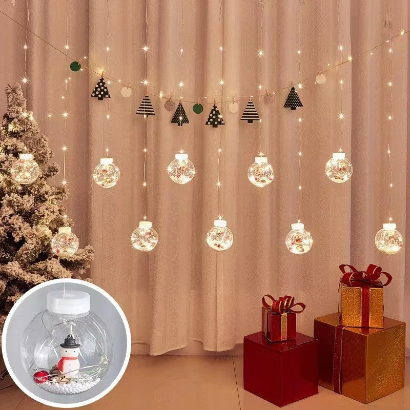 Santa Claus Snowman Window Curtain Xmas Christmas Wishing Ball Lights Indoor Outdoor Romantic Fairy Christmas LED String Lights