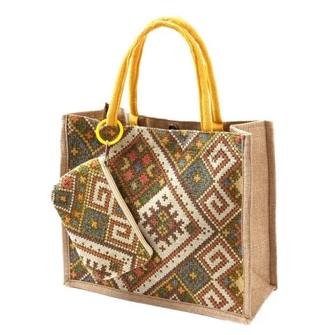 Manufacturers supply Custom Printed Handbags Embroidery Handbags Foldable Leather handle Jute cotton canvas Tote Bag