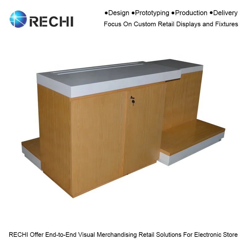 RECHI Mobile Phone Store Display Fixture Floor Standing Wooden Retail Pop-up Display Stand With Sign for Electric Car Balance